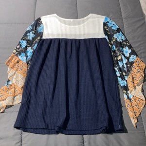 Woman's Floral 3/4 Sleeve Batwing Loose Blouse, Size Large